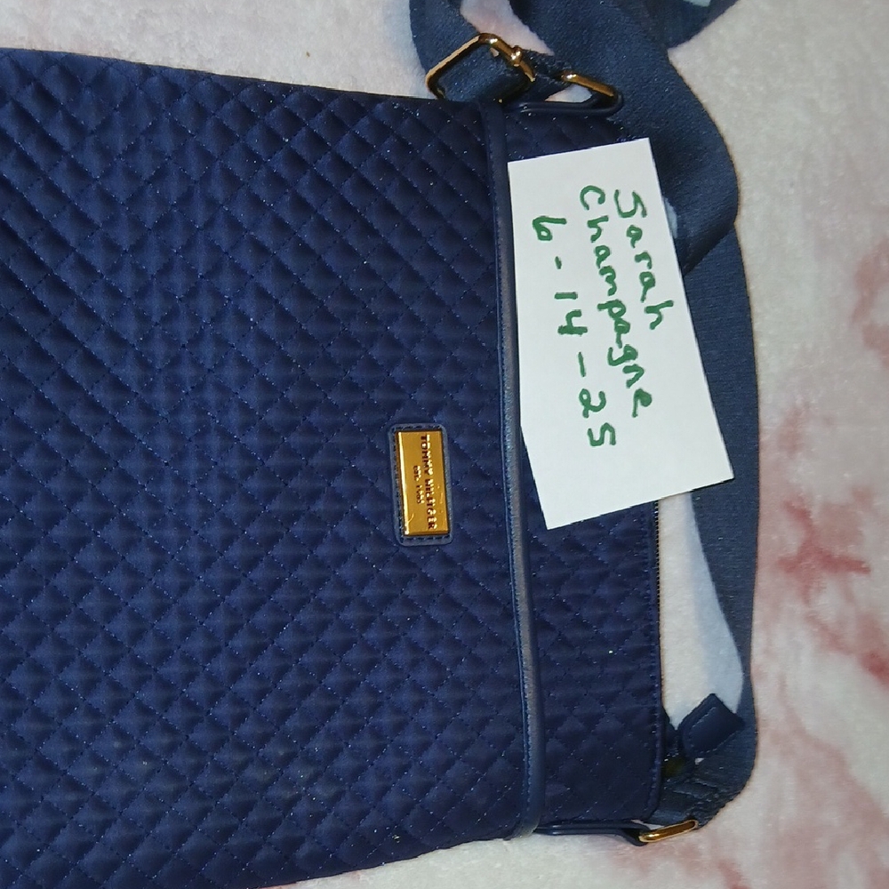 Tommy Hilfiger Blue Quilted Crossbody Bag with Gold Detail